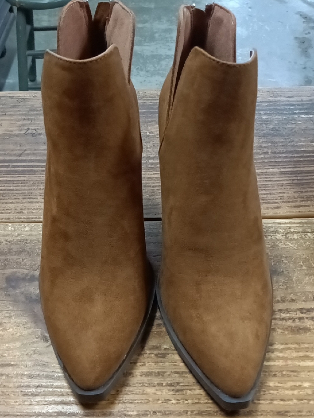BAMBOO Tan Suede Pointed Toe Ankle Booties